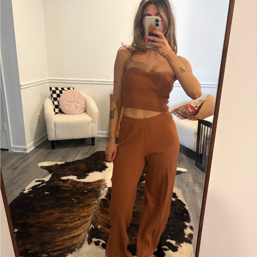 Princess Polly Rust Ribbed Two-Piece Set